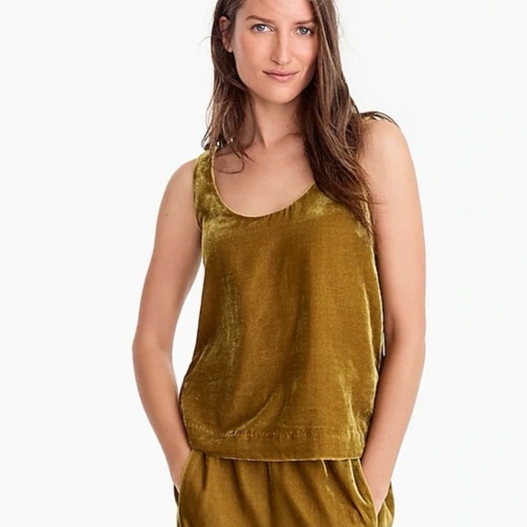 J. Crew Silk Blend Ultra Luxe Velvet Tank Top in Vintage Gold, Size Small - Picture 2 of 11